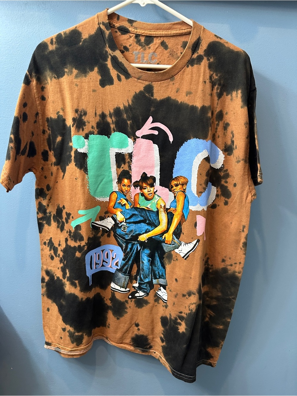 TLC T-Shirt Hip Hop R&B 1992 Tan Black Tie Dye NEW Sz Large unisex